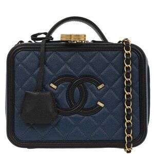 Chanel Blue Calfskin CC Filigree 2way Vanity Handbag 177497